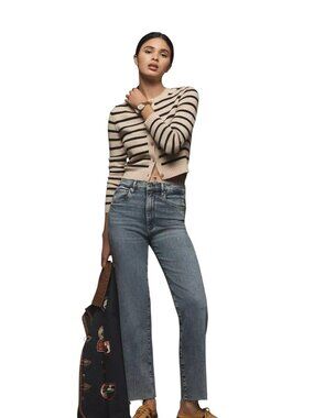 FRAME Le High Straight Raw Hem Jeans Medium Wash Sz 32